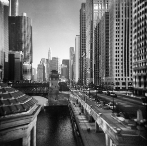 Chicago Riverfront black and white photo