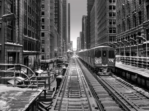 Randolph El Station black and white photo