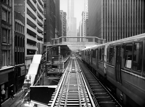 Adams El North black and white photo