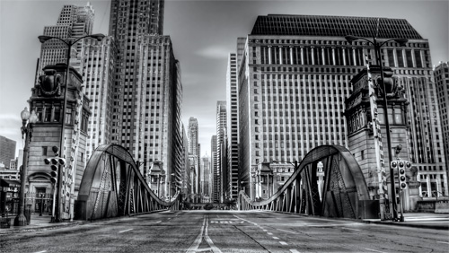 LaSalle St. black and white photo